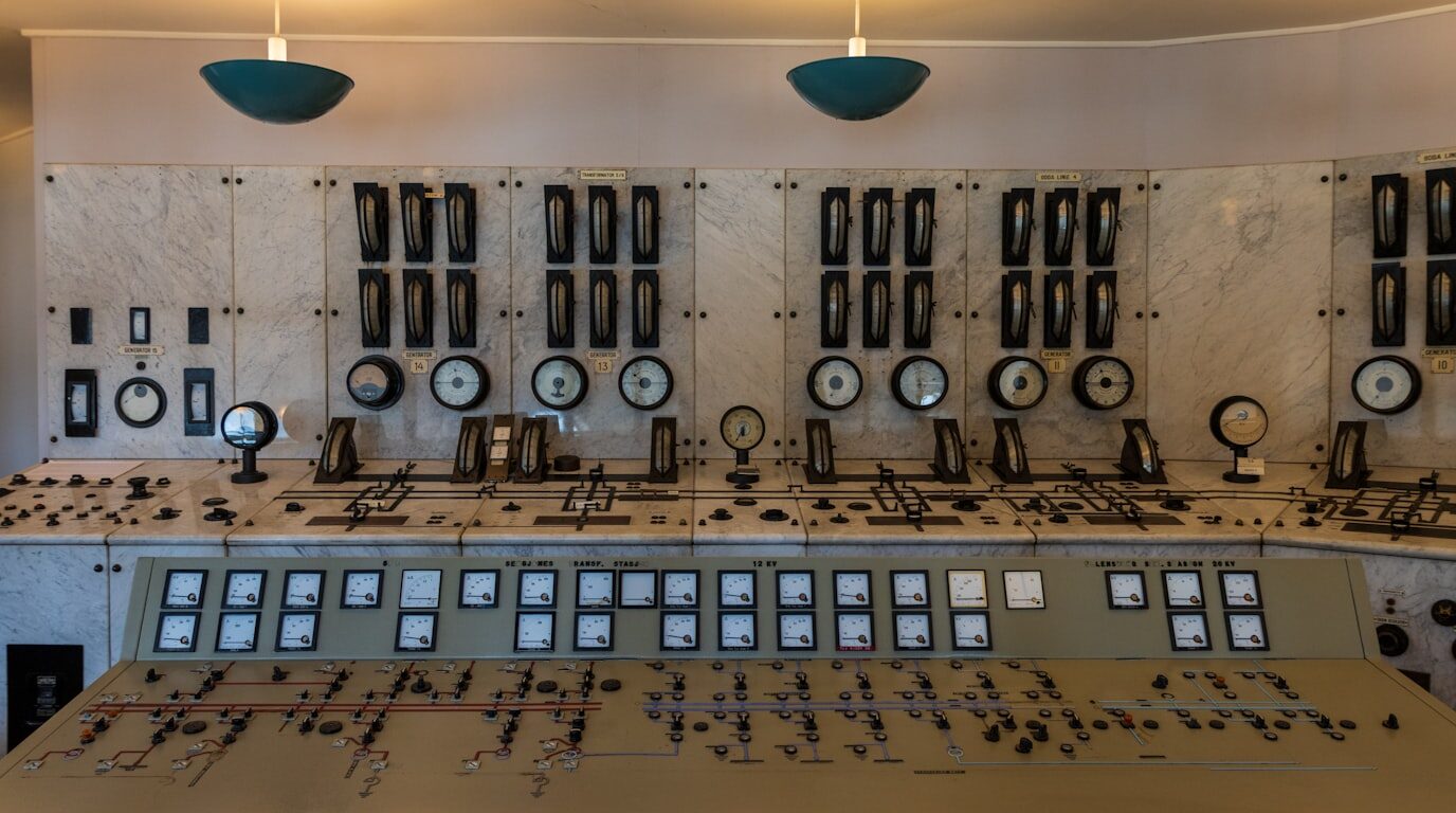 An organized industrial control room.